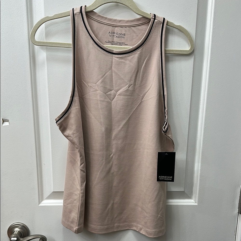 Adrienne Vittadini Women's Light Brown with Black Trim Tank Top